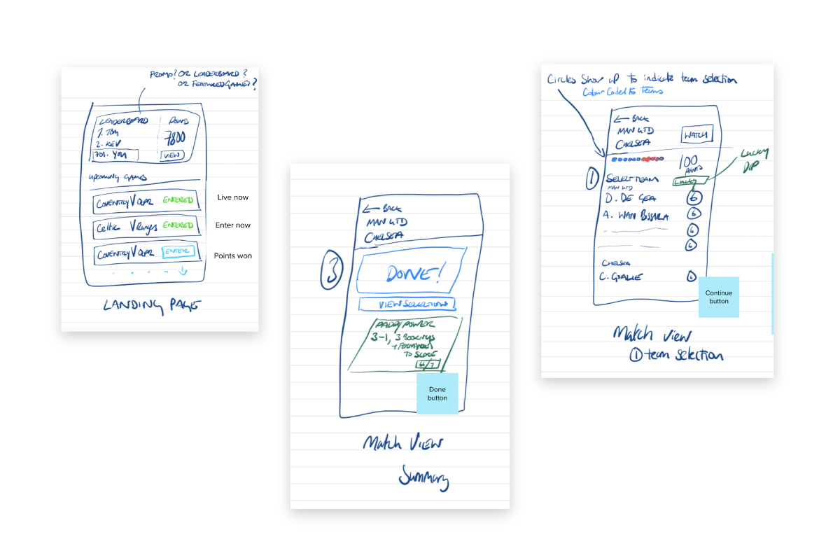 ux sketches football app