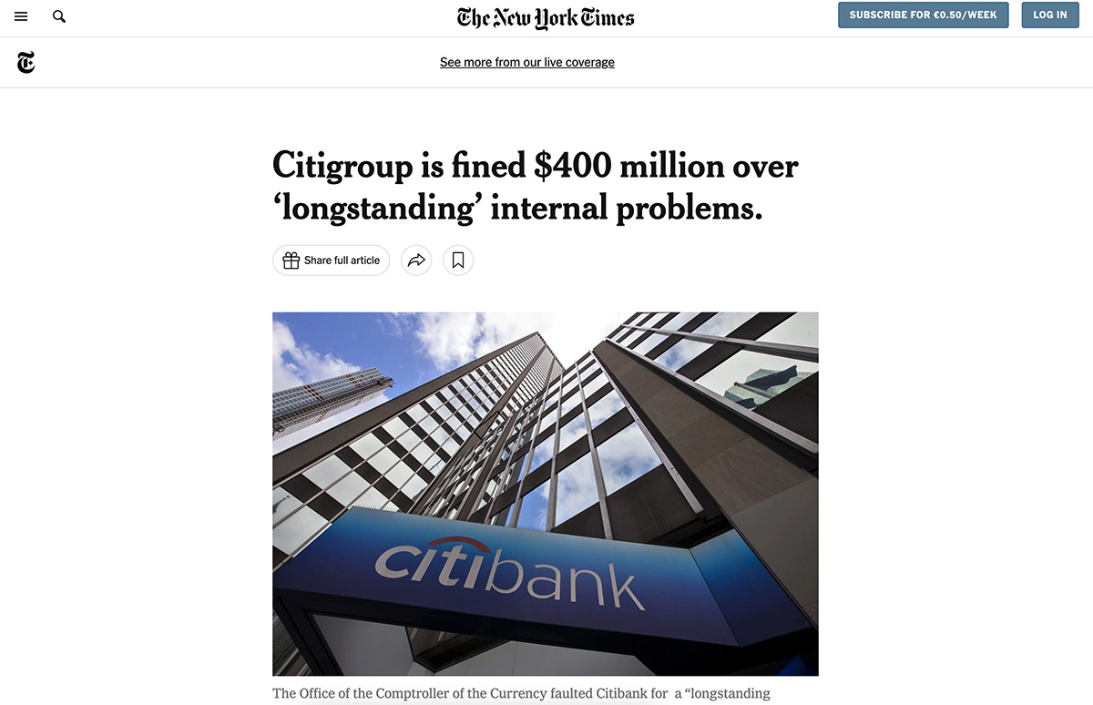 citi bank new york times article